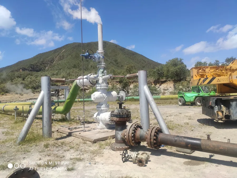 Wellhead with the host volcanic complex behind it
